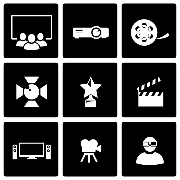 Vector black movie icon set — Stock Vector