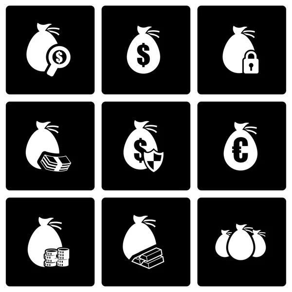 Set di icone con denaro nero vettoriale — Vettoriale Stock