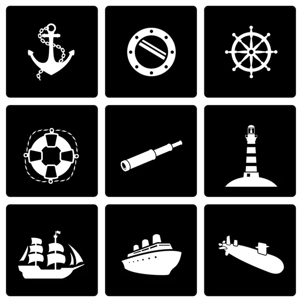 Vector black nautical icon set — Stock Vector