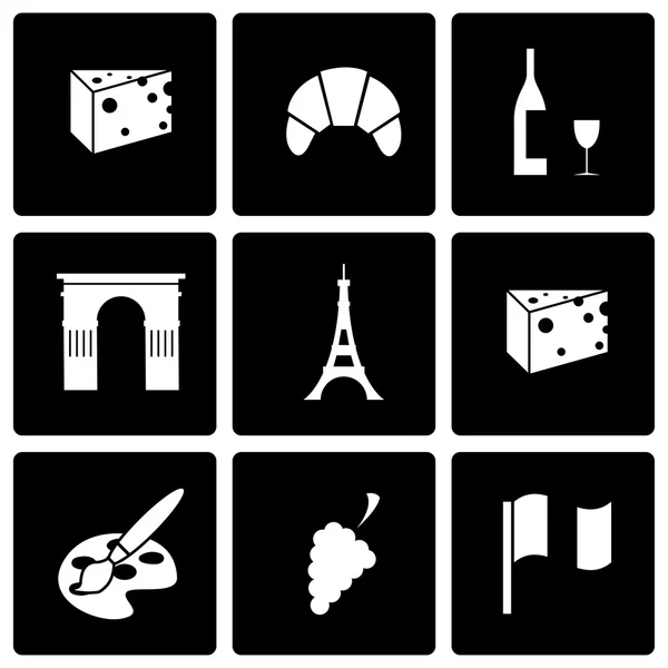 Vector zwarte Parijs pictogrammenset — Stockvector