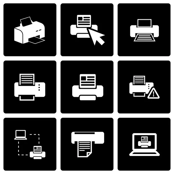 Conjunto de iconos de impresora Vector negro — Archivo Imágenes Vectoriales