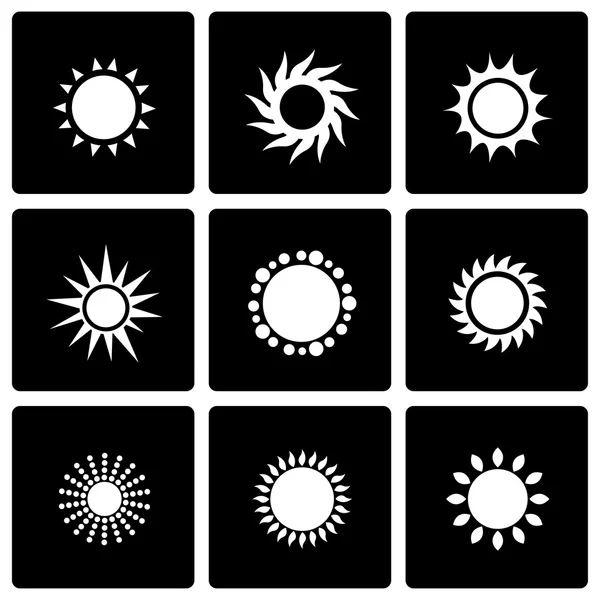 Zestaw ikon słońce wektor czarny — Wektor stockowy