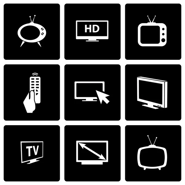 Vector negro tv icono conjunto — Archivo Imágenes Vectoriales