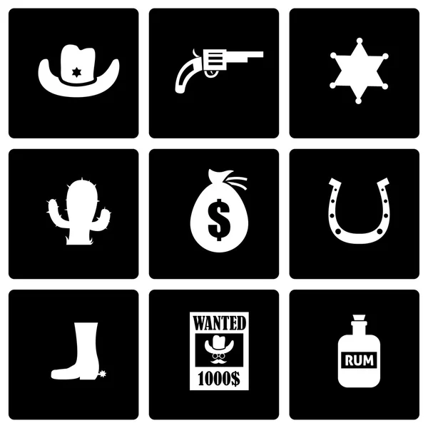 Vector negru wild west icon set — Vector de stoc