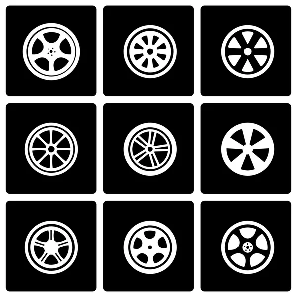 Conjunto de ícones de roda preta vetorial — Vetor de Stock