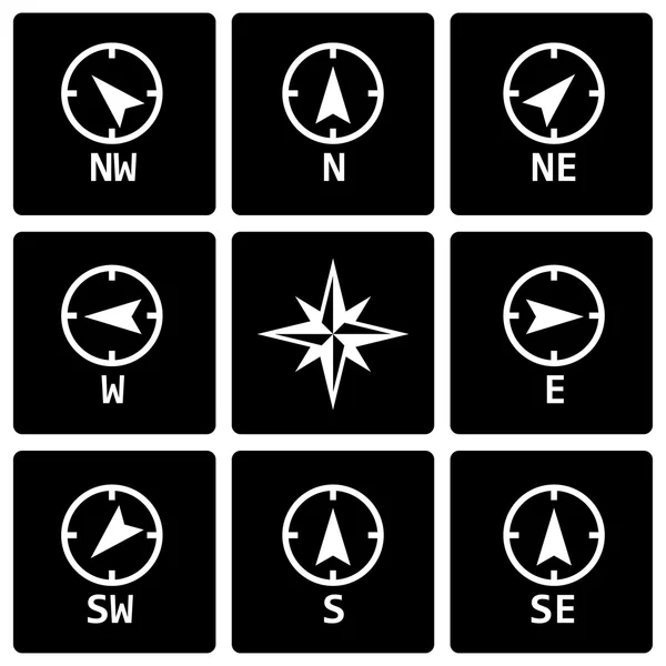 Vector black wind rose icon set — Stock Vector