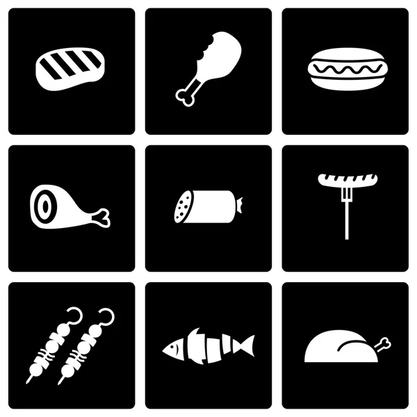 Vector black meat icon set — Stock Vector