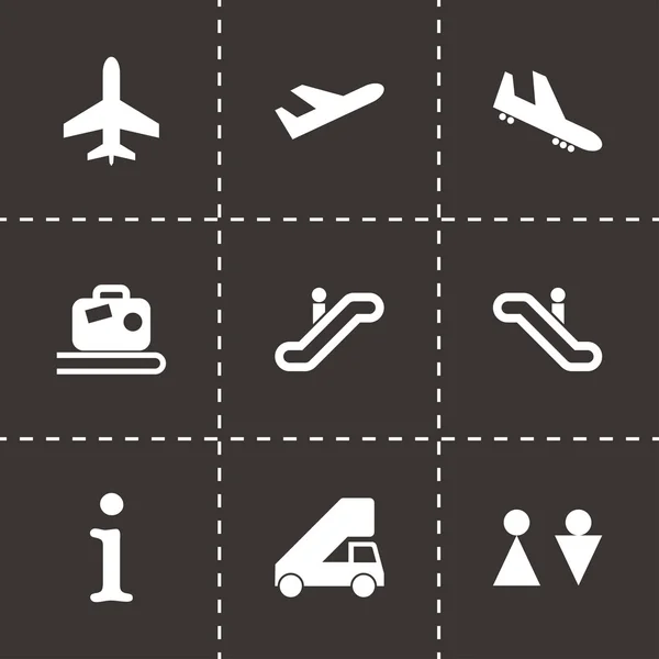 Conjunto de ícones do aeroporto preto vetorial —  Vetores de Stock
