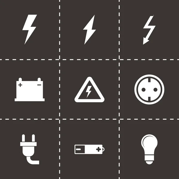 Vector zwarte elektriciteit pictogrammenset — Stockvector