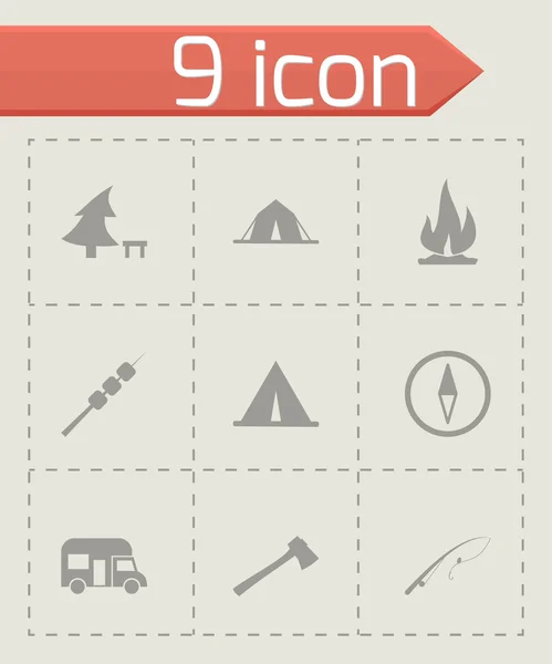 Kamp siyah vektör Icon set — Stok Vektör