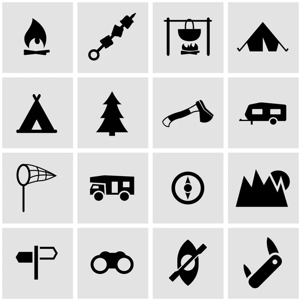 Vector zwarte camping pictogrammenset — Stockvector