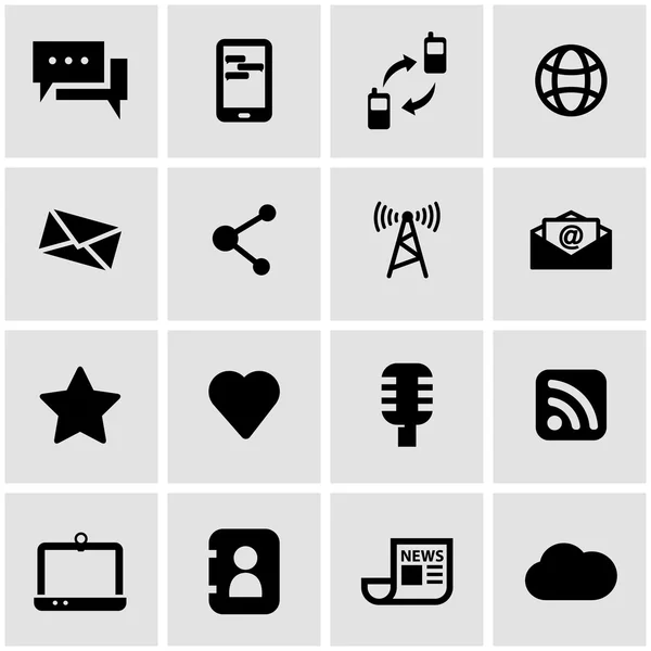 Conjunto de iconos de comunicación vectorial negro — Vector de stock