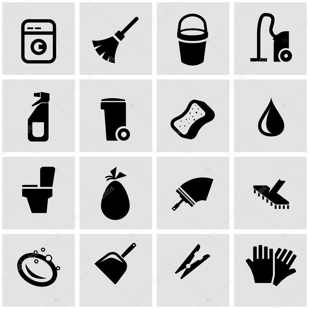 Vector black cleaning icon set
