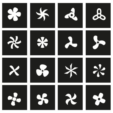 Vector black fans and propellers icon set clipart