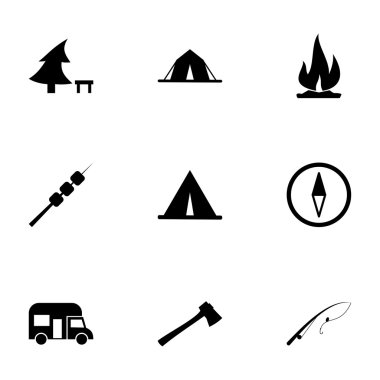 Kamp siyah vektör Icon set