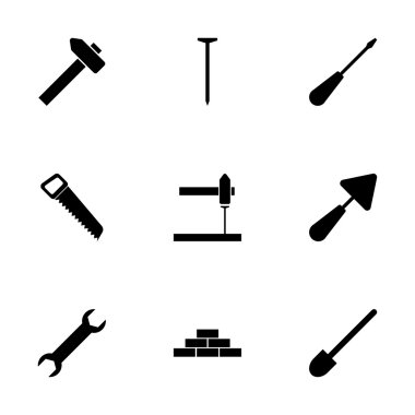 siyah vektör inşaat Icon set