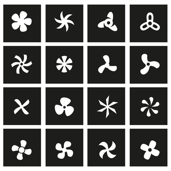 Vector black fans and propellers icon set