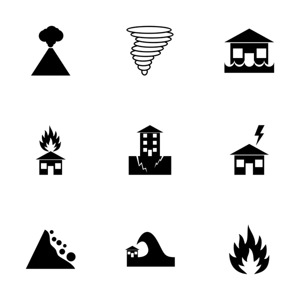 Set di icone del disastro nero vettoriale — Vettoriale Stock