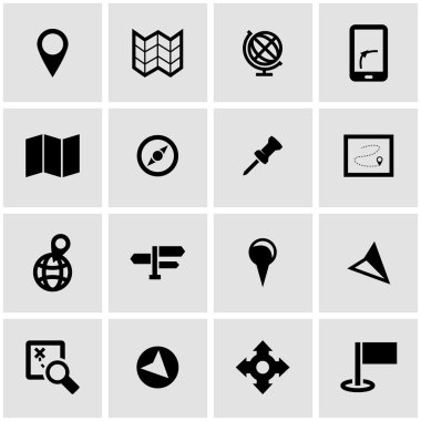 siyah vektör harita Icon set