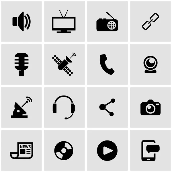 Vector negro conjunto de iconos de medios — Vector de stock