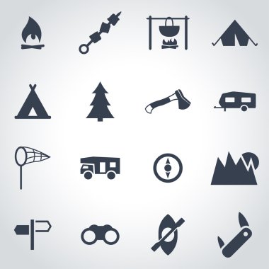 Kamp siyah vektör Icon set