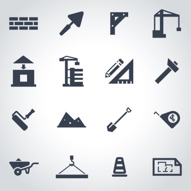 siyah vektör inşaat Icon set