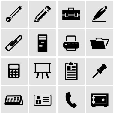 Vektör siyah office Icon set