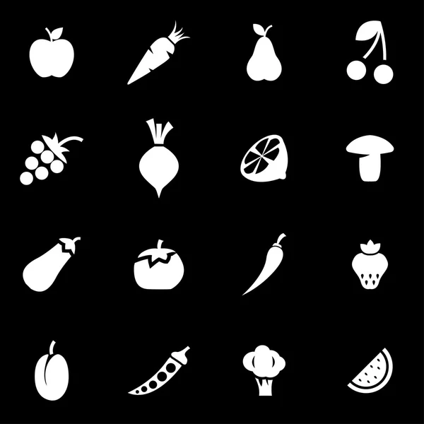 Conjunto de iconos de frutas y verduras blancas vectoriales — Vector de stock