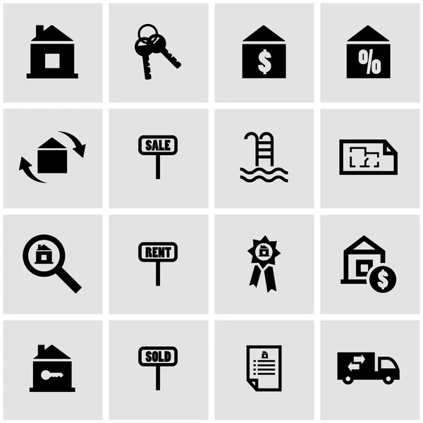 Vector black real estate icon set — Stock Vector