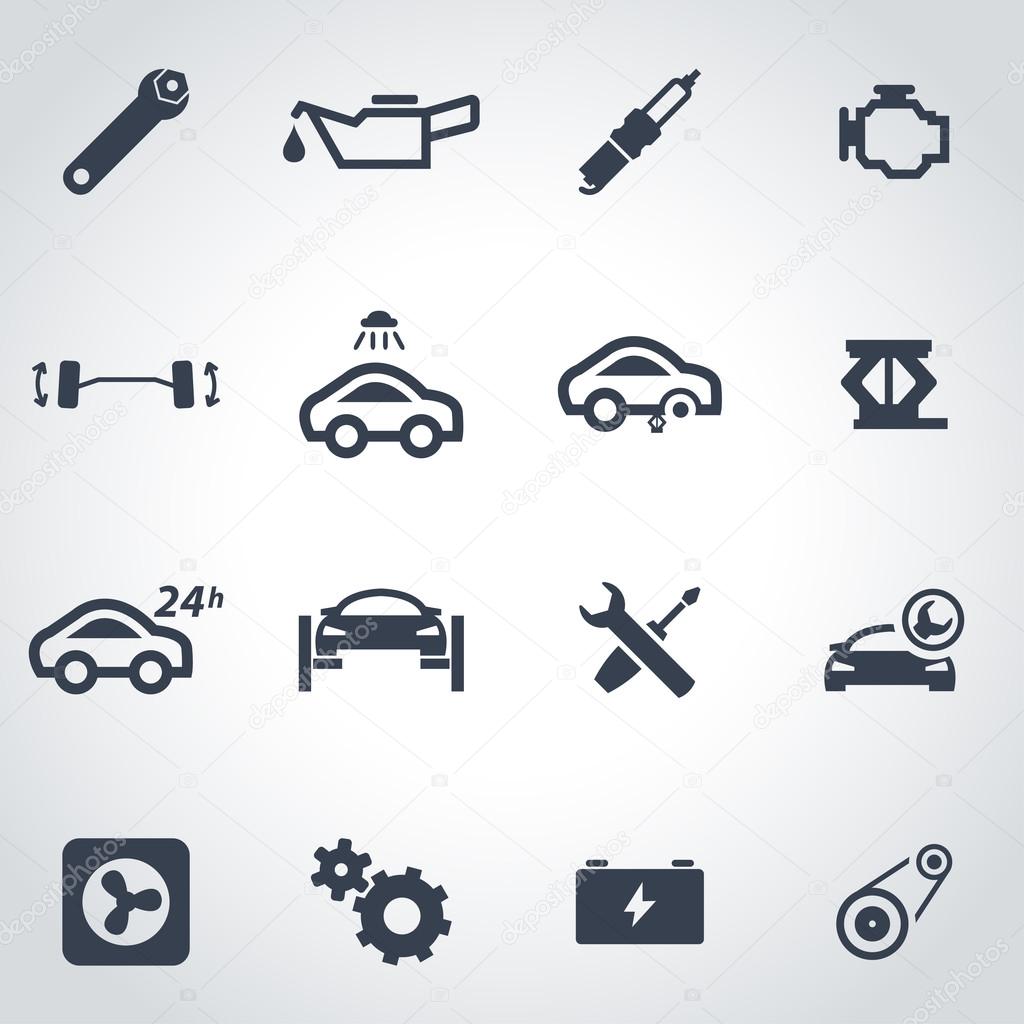 Vector black car service icon set