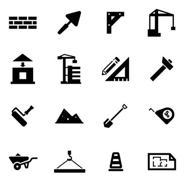 siyah vektör inşaat Icon set