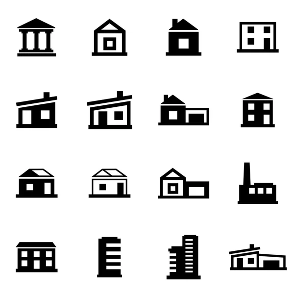 Conjunto de iconos de edificios negros vectores — Vector de stock