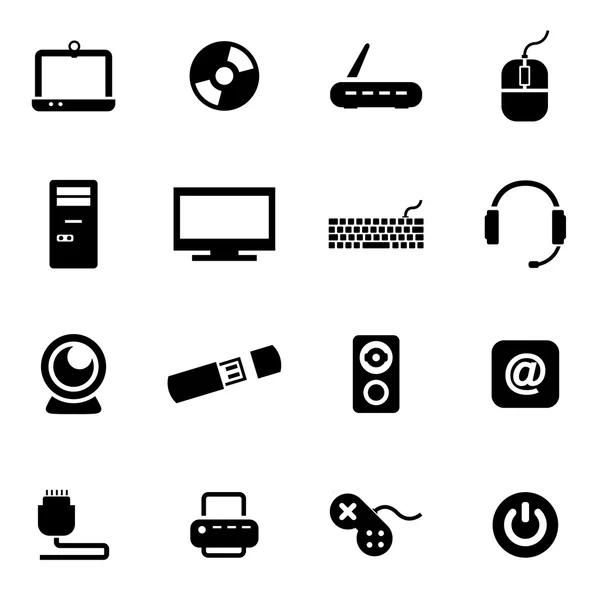 Vector conjunto de iconos de ordenador negro — Archivo Imágenes Vectoriales