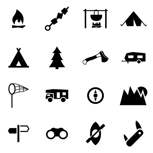 Vector negro icono de camping conjunto — Vector de stock