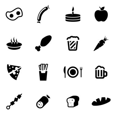 siyah vektör yiyecek Icon set