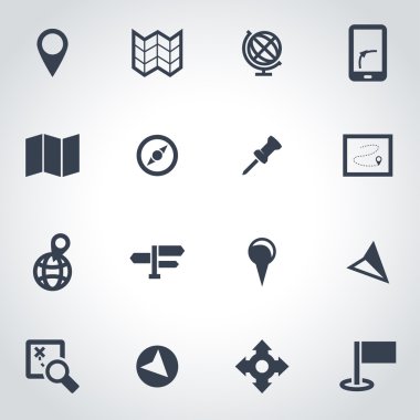 siyah vektör harita Icon set