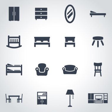 Vektör siyah mobilya Icon set