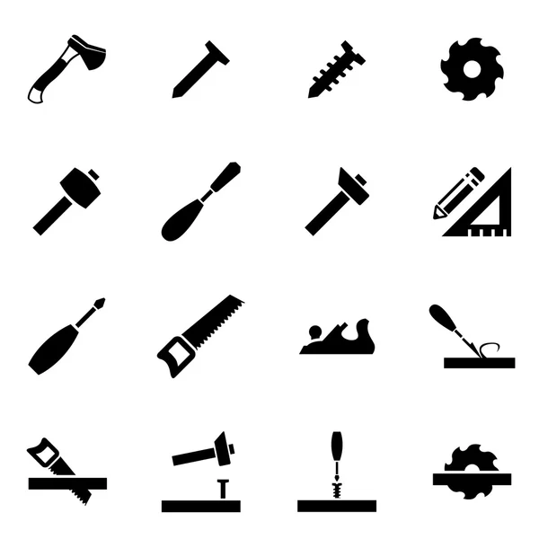 Conjunto de iconos de carpintería negro vector — Archivo Imágenes Vectoriales