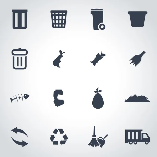 Conjunto de ícones de lixo preto vetorial — Vetor de Stock