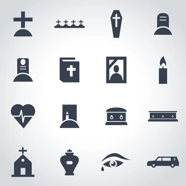 Vector black funeral icon set — Stock Vector