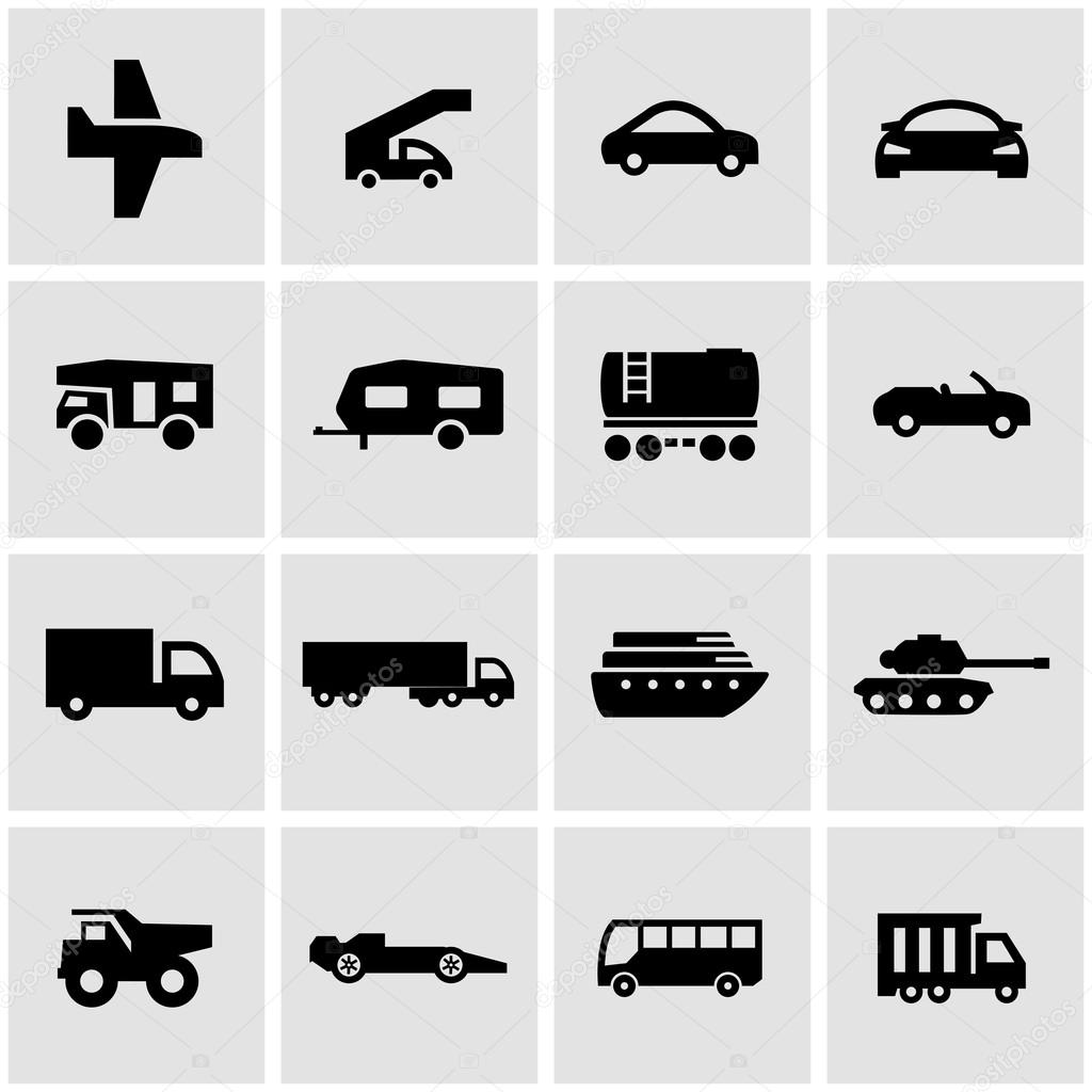 Vector black vehicles icon set