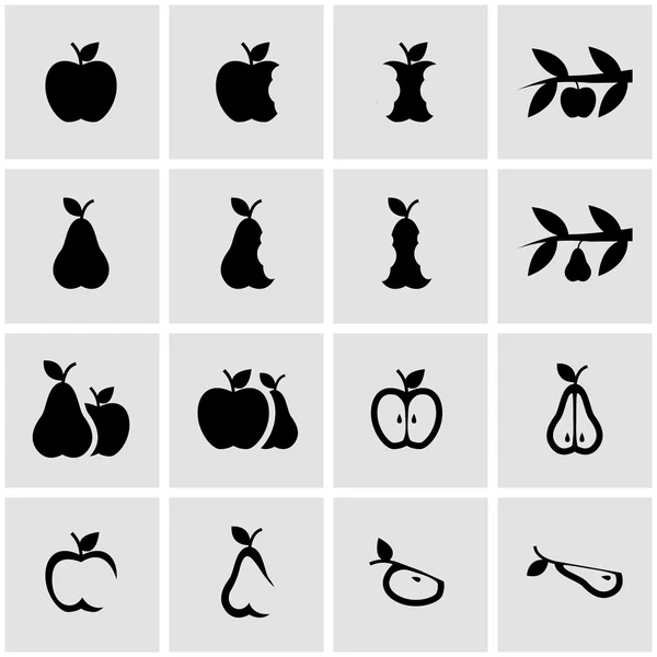 Vector black apple and pear icon set — Stock Vector