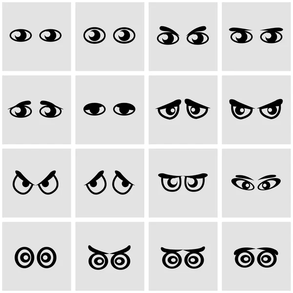 Vector negro ojos de dibujos animados icono conjunto — Vector de stock