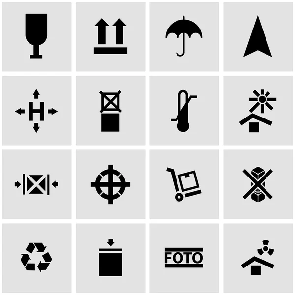 Vector black marking of cargo icon set — Stock Vector