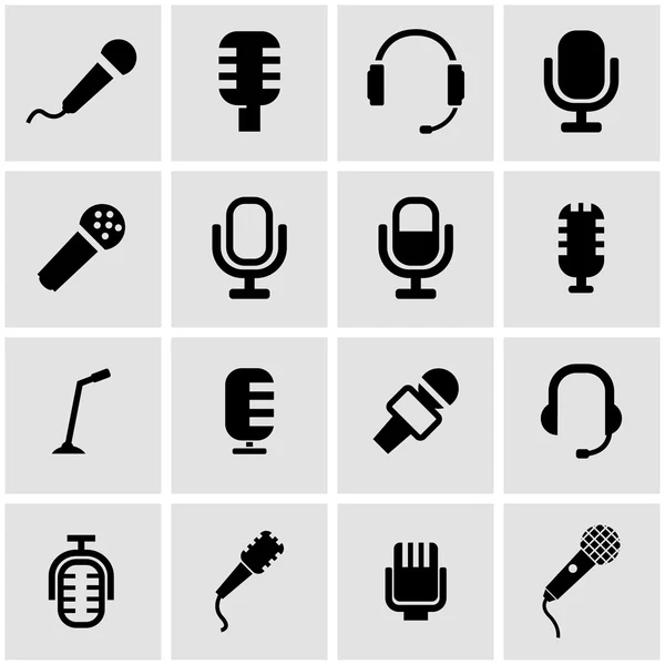Set di icone per microfono nero vettoriale — Vettoriale Stock
