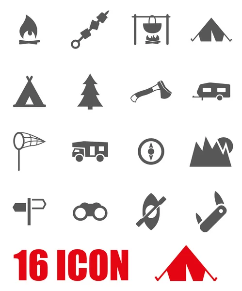 Vector gris icono de camping conjunto — Vector de stock