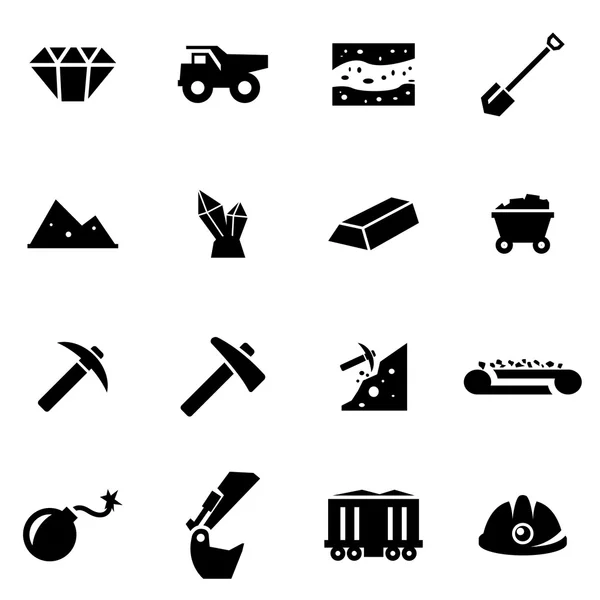 Conjunto de iconos de minería negro vector — Vector de stock