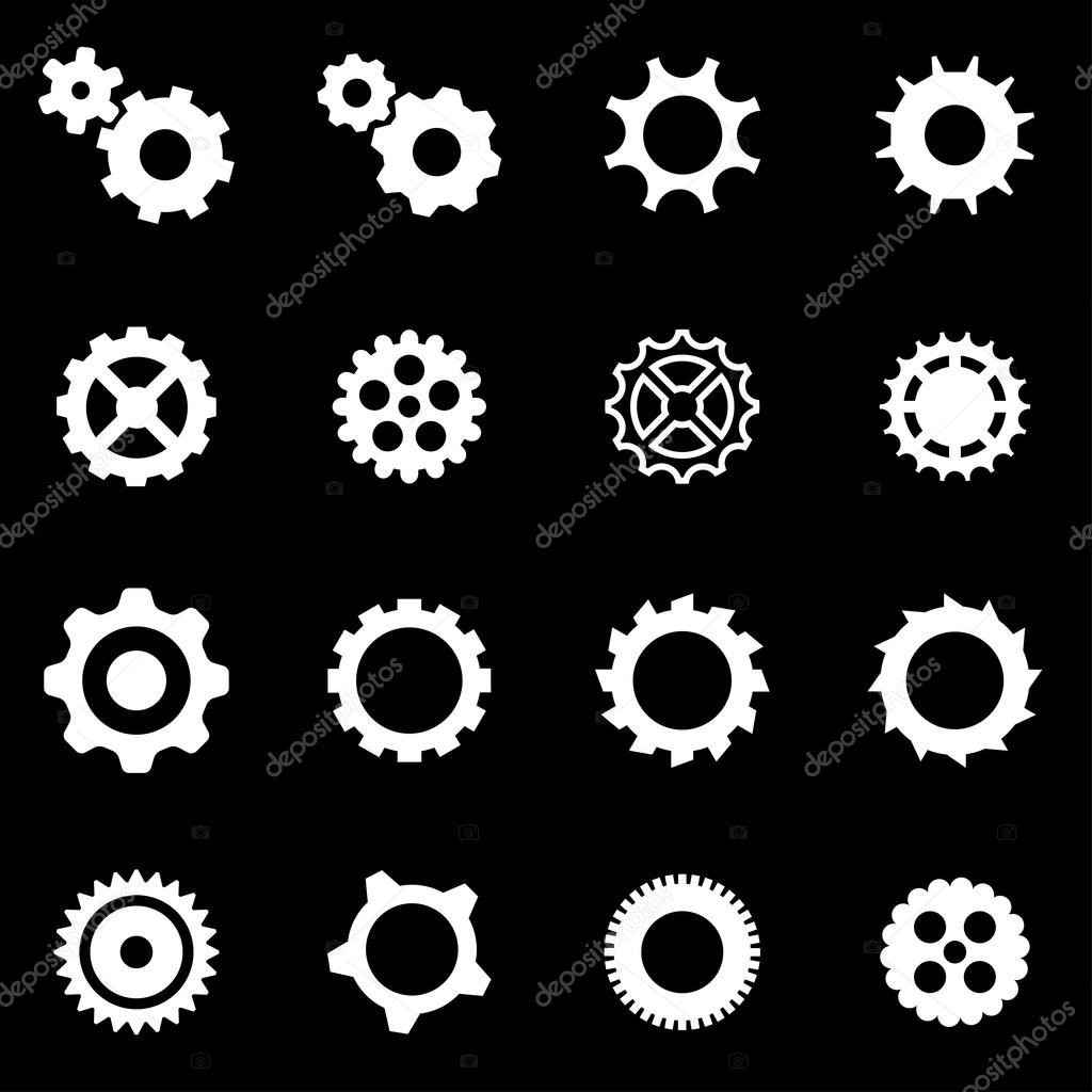 Engrenagem icon set vector branco — Vetor de Stock © skarin1 #77073575