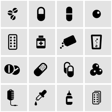 siyah vektör hapları Icon set
