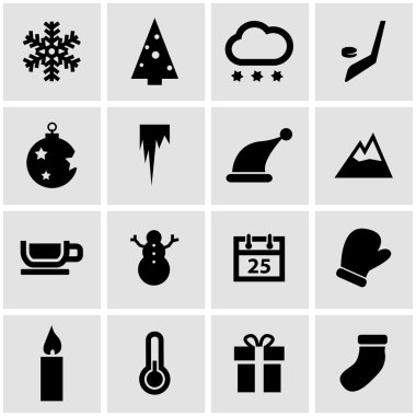 siyah vektör kış Icons set
